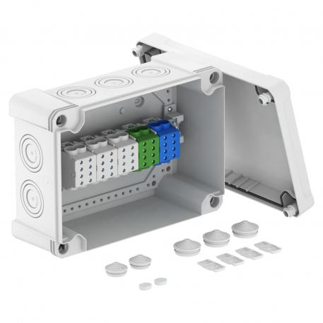 Odbočná krabice X 25 s rozbočovací svorkovnicí hlavního vedení 271x187x110 | 10 | IP67 | 10× Ø 25/40/50 | světle šedá; RAL 7035