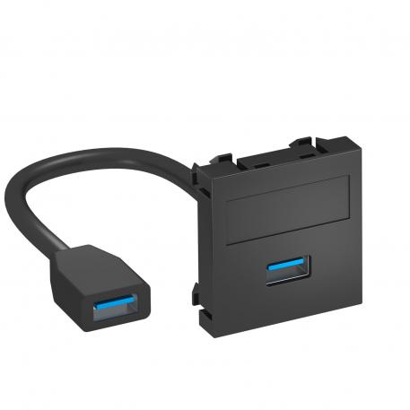 Přípojka USB 2.0/3.0, 1 modul, rovný vývod, s připojovacím kabelem černošedá, RAL 7021