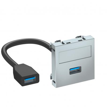 Přípojka USB 2.0/3.0, 1 modul, rovný vývod, s připojovacím kabelem hliníkový lak